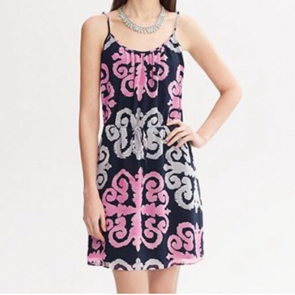 Banana Republic Milly Collection Blue Pink Print Dress - Size 8P
